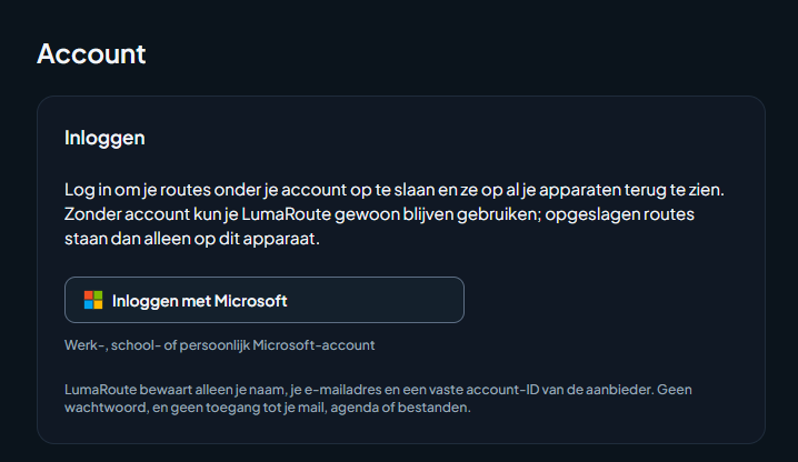 De accountpagina met Inloggen met Microsoft
